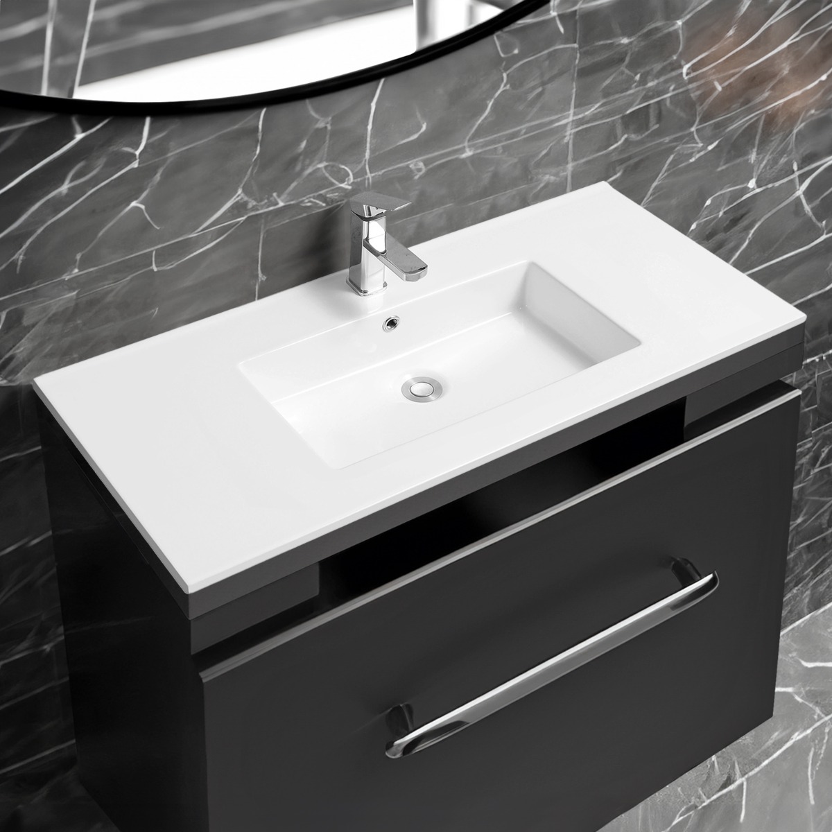 4012 Ceramic 100cm x 45cm Thin-Edge Inset Basin with Rectangular Bowl