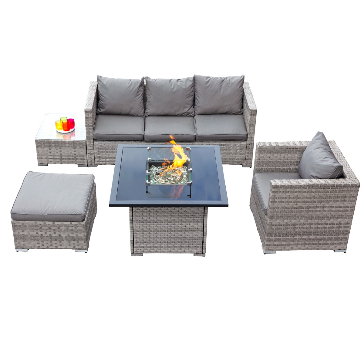 Acorn Rattan 5 Seat Firepit Lounge Set in Dove Grey 
