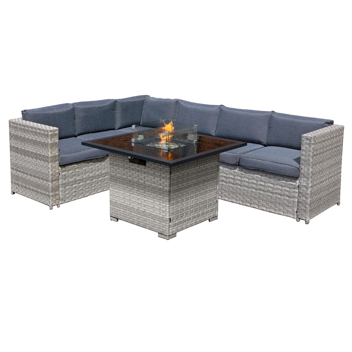 Acorn Rattan 6 Seat Corner Firepit Sofa Set in Dove Grey 