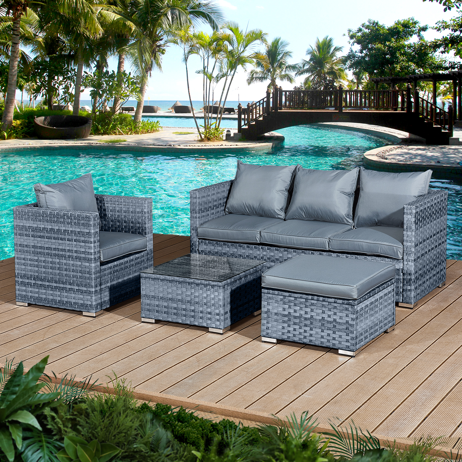 Acorn Rattan 5 Seat Lounge Sofa Set in Ocean Grey 
