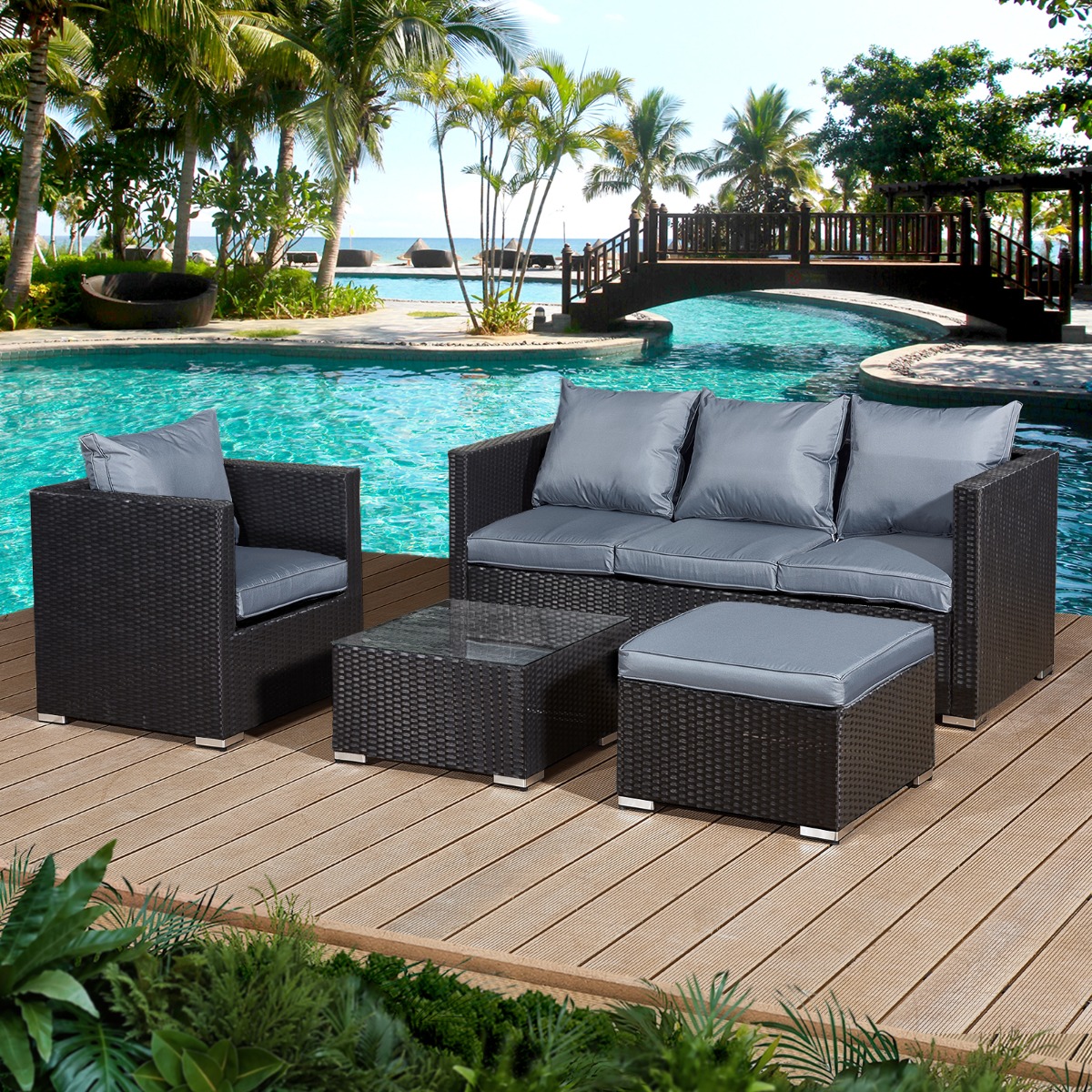 Acorn Rattan 5 Seat Lounge Sofa Set in Black