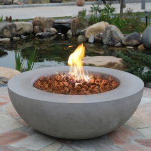 Lunar Bowl HPC Concrete Round Fire Table in Light Grey