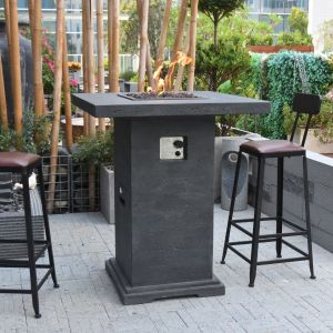 Montreal HPC Concrete Square 4 Seater Fire Pit Bar Table in Classic Grey