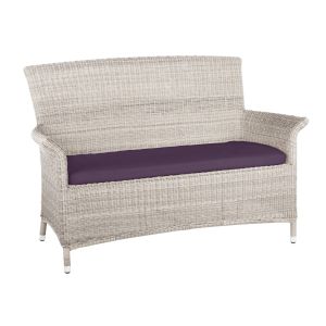 Panama Rattan 2 Seat Sofa in Sandy White with Purple Cushions