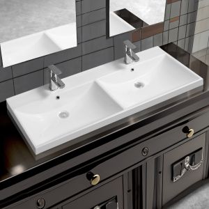 5409 Ceramic 120.5cm Thick-Edge Double Inset Basin with Scooped Full Bowl