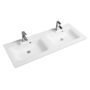 Flared Mid-Edge 5097 Ceramic 126cm Double Inset Basin with Flared Wide Bowl