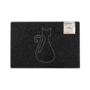Cat Medium Embossed Doormat in Black