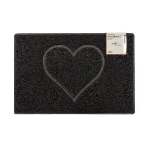 Heart Large Embossed Doormat in Black with Open Back