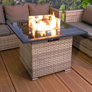 Cancun Rattan Square Gas Firepit Table in Dove Grey
