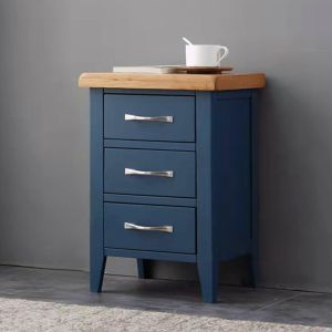 Chunky Nightstand in Blue with Natural Top