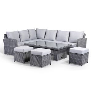 Scarlet Rattan 9 Seat Corner Sofa Set in Ocean Grey with Rising Table