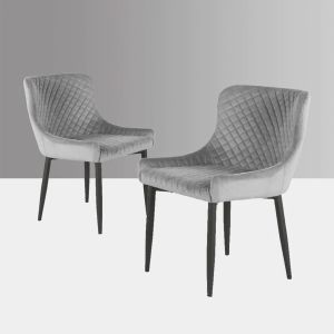 Kye Velvet Dining Chair in Silver Grey (Set of 2)