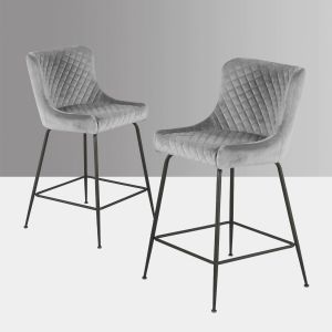 Kye Velvet Bar Chair in Silver Grey  (Set of 2)