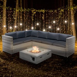 Acorn Rattan 6 Seat Corner Sofa Set with GRC Firepit in Dove Grey 