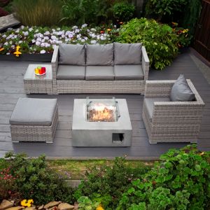 Acorn Rattan 5 Seat Lounge Sofa Set with GRC Firepit in Dove Grey 