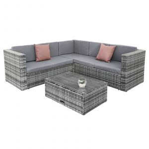 Hampton KD Rattan 5 Seat Corner Lounge Set in Grey