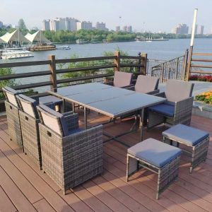 Cube KD Rattan 6-12 Seat Dining Set in Grey