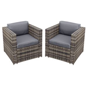 Malta Rattan 2 Seat Twin Chair Set in Walnut Grey 