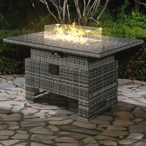 Icarus Rattan Rising Firepit Table in Walnut Grey