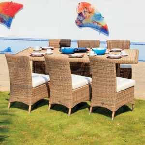 Barcelona Rattan 6 Seat Dining Set with Rectangle Table in 4 Seasons