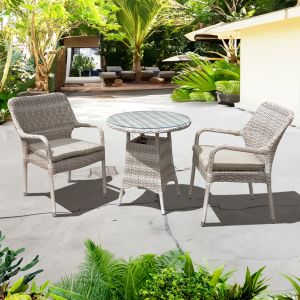 Palmera Rattan Stacking 2 Seat Bistro Set in Sandy White 