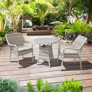 Palmera Rattan Stacking 2 Seat Bistro Set in Sandy White 