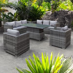 Malta Alt Rattan 8 Seat Rising Table Set in Grey