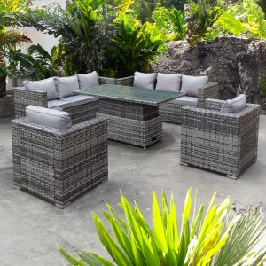 Malta Alt Rattan 8 Seat Rising Table Set in Grey