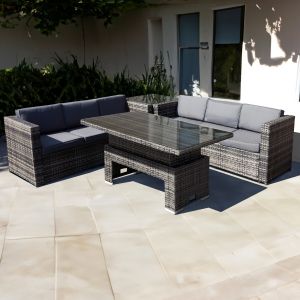 Malta Rattan 6 Seat Rising Table Corner Set in Walnut Grey