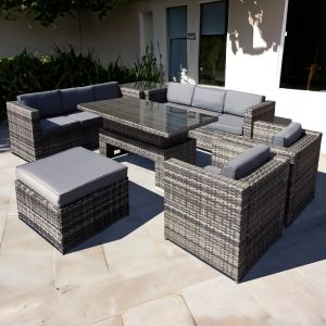 Malta Rattan 9 Seat Rising Table U-Shape Set in Walnut Grey
