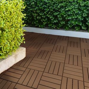 Polydeck (Pack of 12) Woodgrain-Effect 30x30cm Decking Tiles in Brown