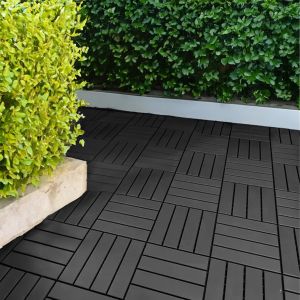 Polydeck (Pack of 12) Woodgrain-Effect 30x30cm Decking Tiles in Black