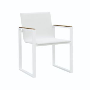 Fermo Aluminium & Textilene Dining Chair with Teak Armrests in White with Sling