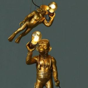 Scuba Sam Monkey Table Lamp in Gold