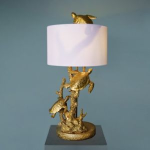 Turn of Turtles Table Lamp in Gold & White