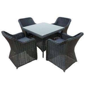 Branscombe Rattan 4 Seat Dining Set in Black with Grey Cushions