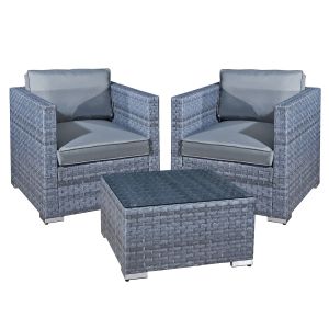 Malta Rattan 2 Seat Tea for Two Set in Ocean Grey