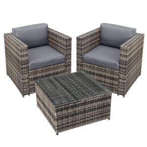 Malta Rattan 2 Seat Tea for Two Set in Walnut Grey 