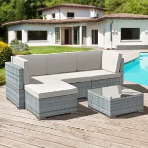 Trinidad Rattan 4 Seat Modular Chaise Lounge Set in Stone Grey 