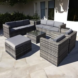 Malta Rattan 9 Seat U-Shape Set in Walnut Grey