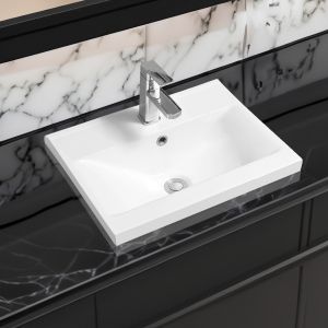 5004 Ceramic 50cm x 40cm Mid-Edge Inset Basin with Dipped Bowl