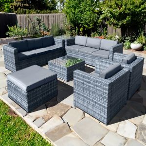 Malta XS Rattan 9 Seat U-Shape Set in Ocean Grey