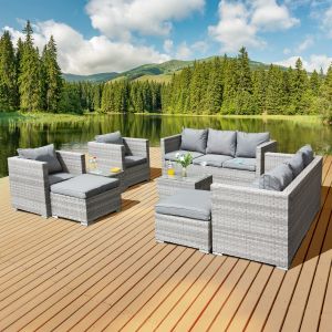 Acorn Deluxe Rattan 10 Seat Modular Sofa Set in Dove Grey 