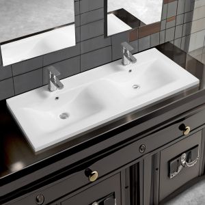 5089 Ceramic 120cm x 45cm Thin-Edge Double Inset Basin with Dipped Bowl
