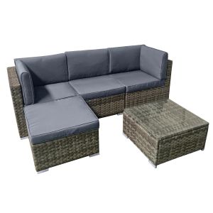 Trinidad KD Rattan 4 Seat Modular Chaise Lounge Set in Brown