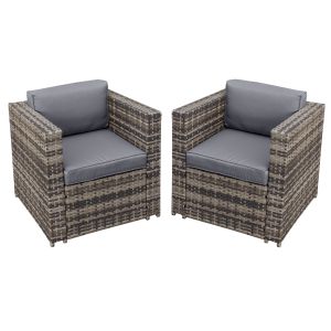 Malta Rattan 2 Seat Twin Chair Set in Walnut Grey 