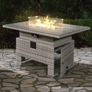 Icarus Rattan Rising Firepit Table in Dove Grey