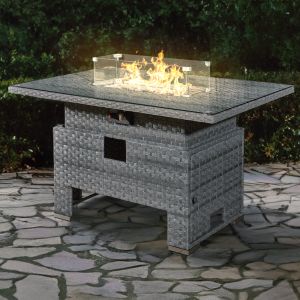 Icarus Rattan Rising Firepit Table in Ocean Grey