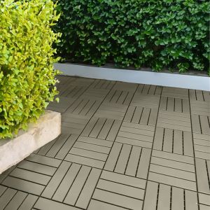 Polydeck (Pack of 12) Woodgrain-Effect 30x30cm Decking Tiles in Beige