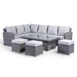 Scarlet Rattan 9 Seat Corner Sofa Set in Ocean Grey with Rising Table